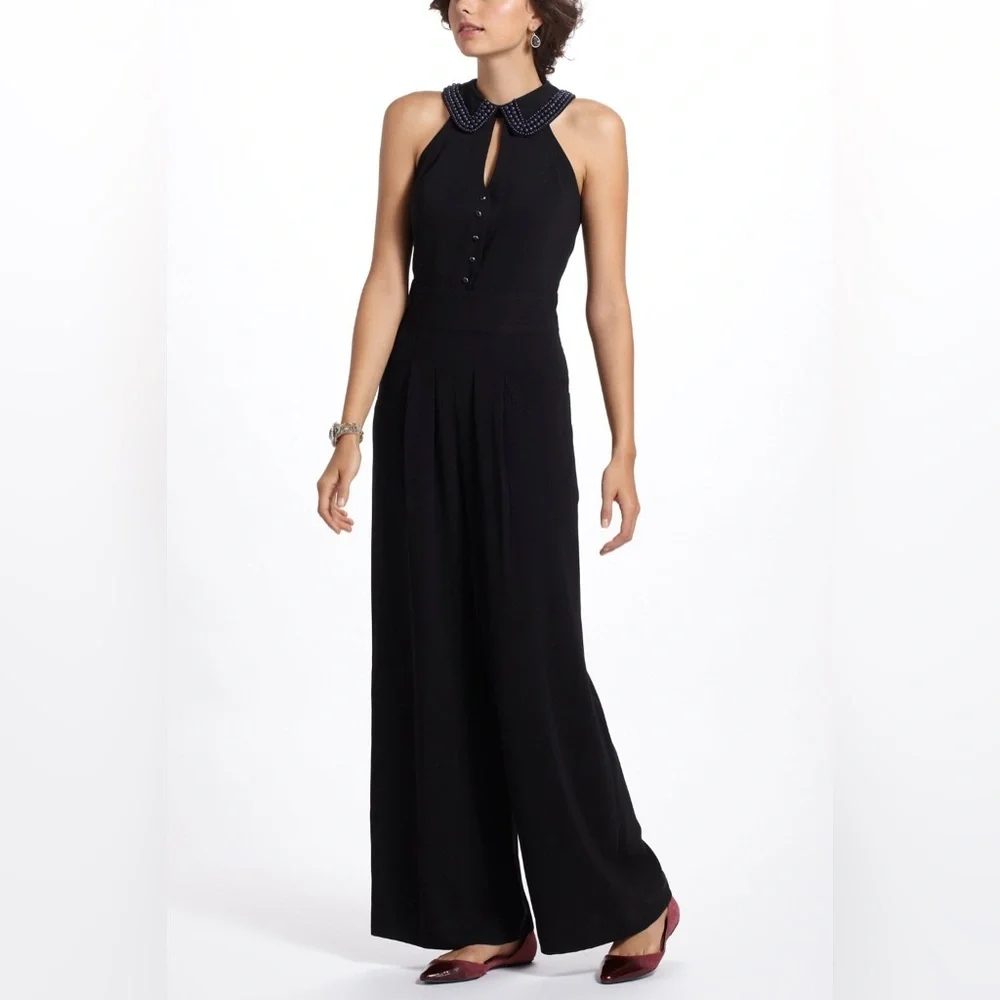 Anthropologie Elevenses Coraline Beaded Collar Jumpsuit - Picture 1 of 7